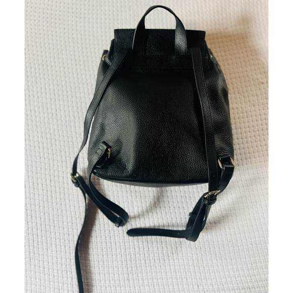 Barneys New York Black Leather Backpack Drawstring Flap Gold Hardware Lettering - Picture 8 of 16